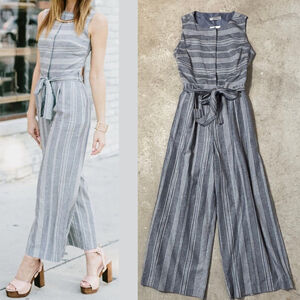 ASOS Striped Jumpsuit Women’s Size 10 Gray White Cullotte Legs Peak Back NWT